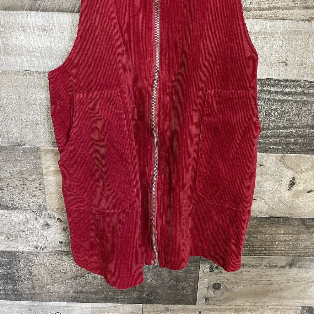 Burgundy Corduroy Stretch Square Neck Zip Up Bodycon Mini Women Dress Size 0 M - Picture 3 of 5